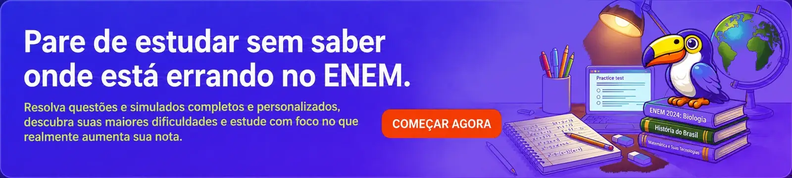 Pare de estudar sem saber onde está errando no ENEM. Resolva questões e simulados completos e personalizados, descubra suas maiores dificuldades e estude com foco no que realmente aumenta sua nota. Começar agora.